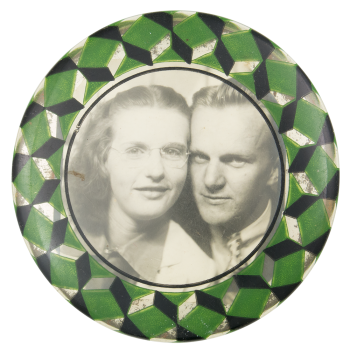 Black and White Portrait of Woman and Man Art Button Museum