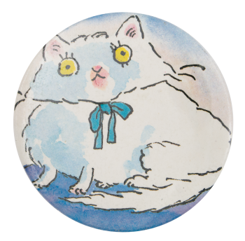 White Cat in Blue Bow Art Button Museum