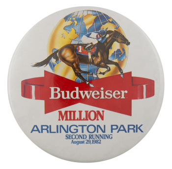 Budweiser Arlington Million 1982 Beer Busy Beaver Button Museum