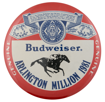Budweiser Arlington Million Beer Busy Beaver Button Museum
