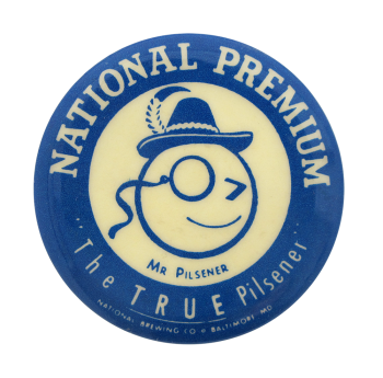 National Premium Mr. Pilsener Beer Button Museum