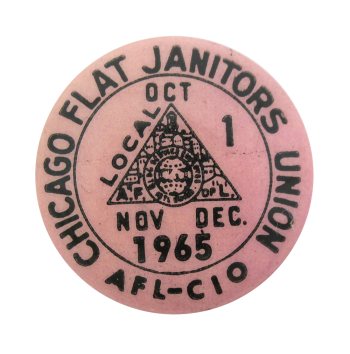 Chicago Flat Janitors Union button back Chicago Button Museum