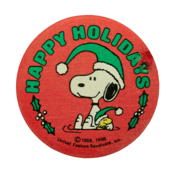 Happy Holidays Snoopy and Woodstock Entertainment Busy Beaver Button Museum