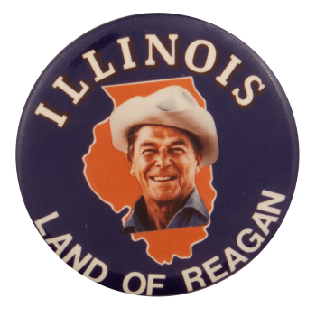 Illinois Land of Reagan Cowboy Hat Political Busy Beaver Button Museum