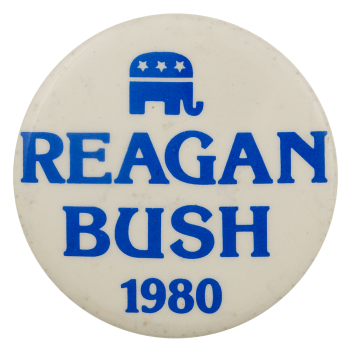 Reagan Bush 1980 Elephant Political Busy Beaver Button Museum