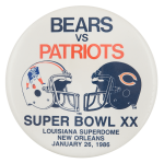 Bears vs Patriots 1986 Chicago Button Museum